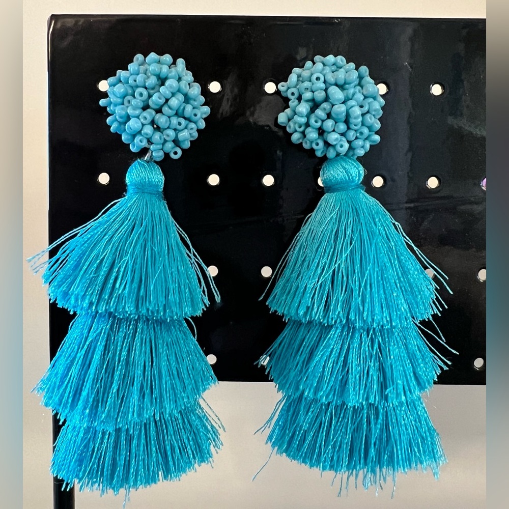 Statement earrings, aqua, matches House of Colour Aqua.